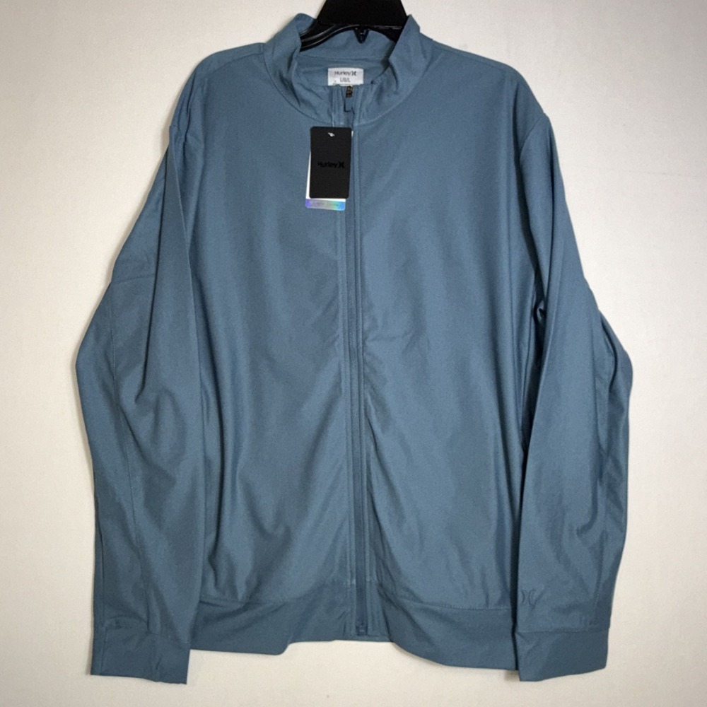 Hurley Mens Exist Track Jacket Full Zip L Grey Teal Moisture Wicking Performance